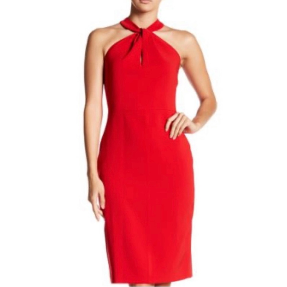 NWT Just Taylor Red Twist Neck Halter Dress Women Size 6 Cocktail Party Elegant